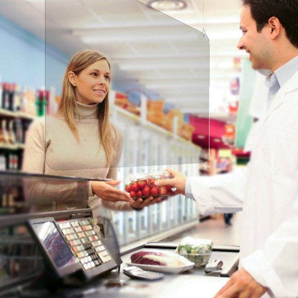 mamparas colgante para supermercado